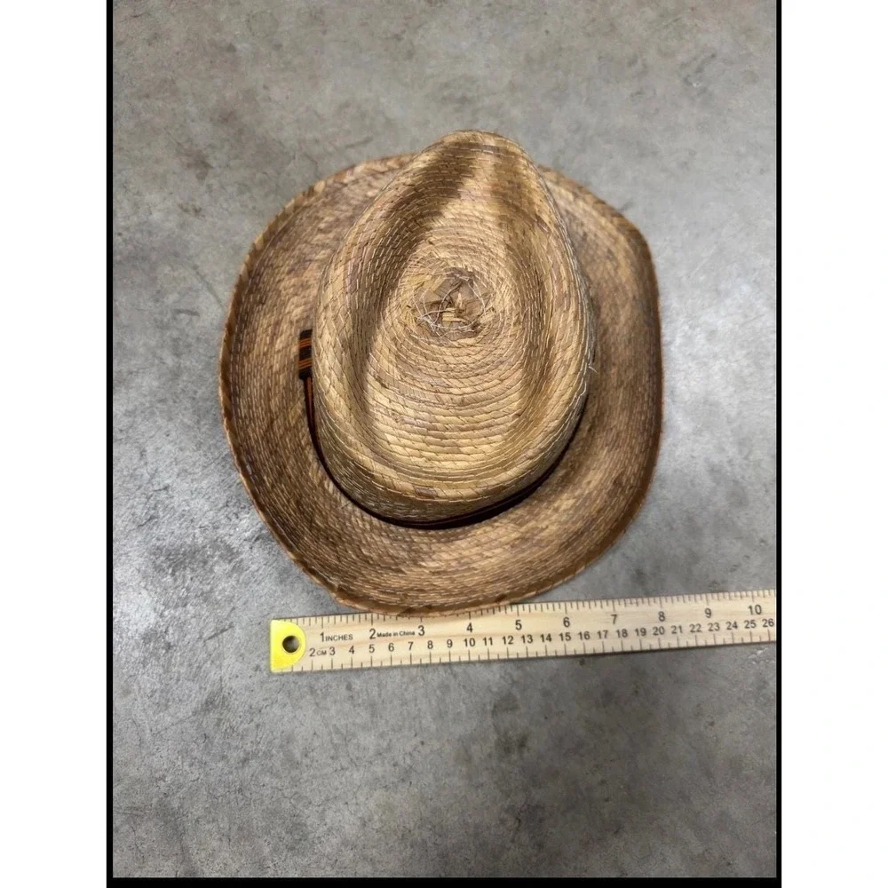 Natural Woven Straw Fedora Hat Kids with Striped Band‎ and Grommet Vent Accents